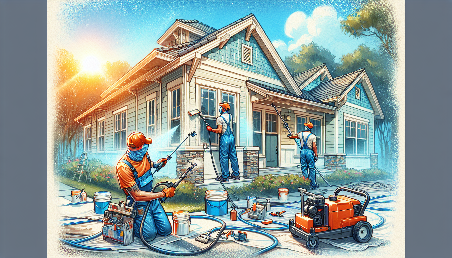 Professional painters working on an exterior house painting project in Jacksonville, FL